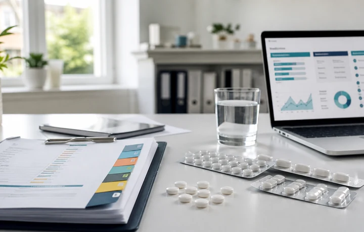 Clinician reviewing a current tablet route alongside future tablet notes and comparison paperwork