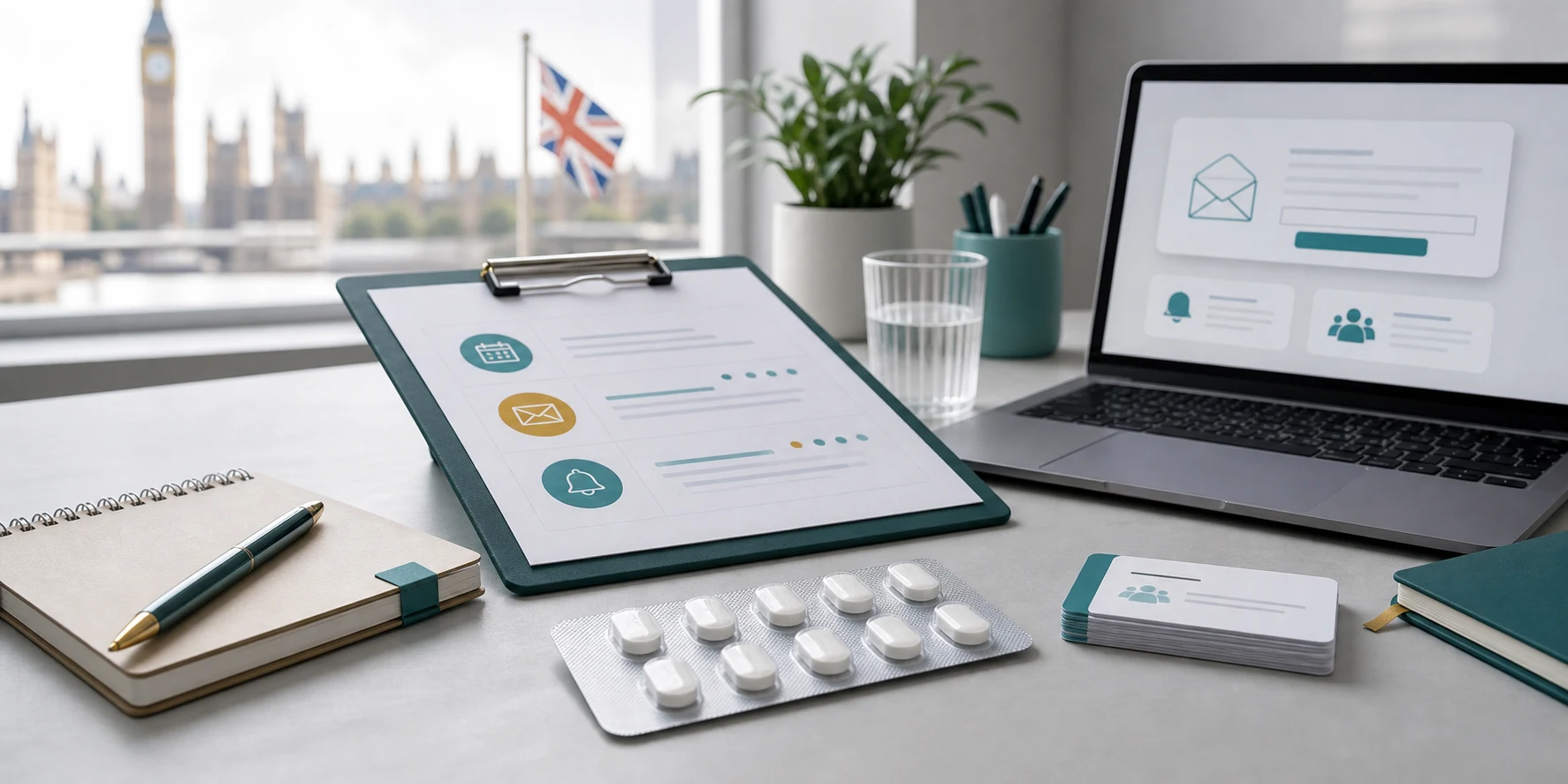Current-versus-future tablet workspace with current-route materials, future-status notes and a UK comparison screen