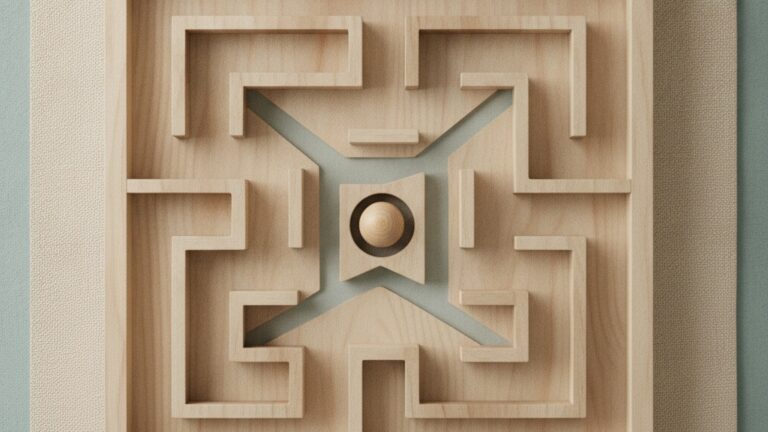 A wooden labyrinth puzzle symbolising a complex choice between routes